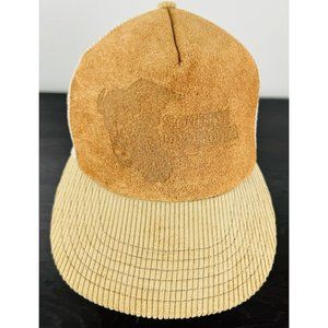 Vintage 1980s USA South Dakota Corduroy Leather Tan Mesh Snapback Trucker Hat